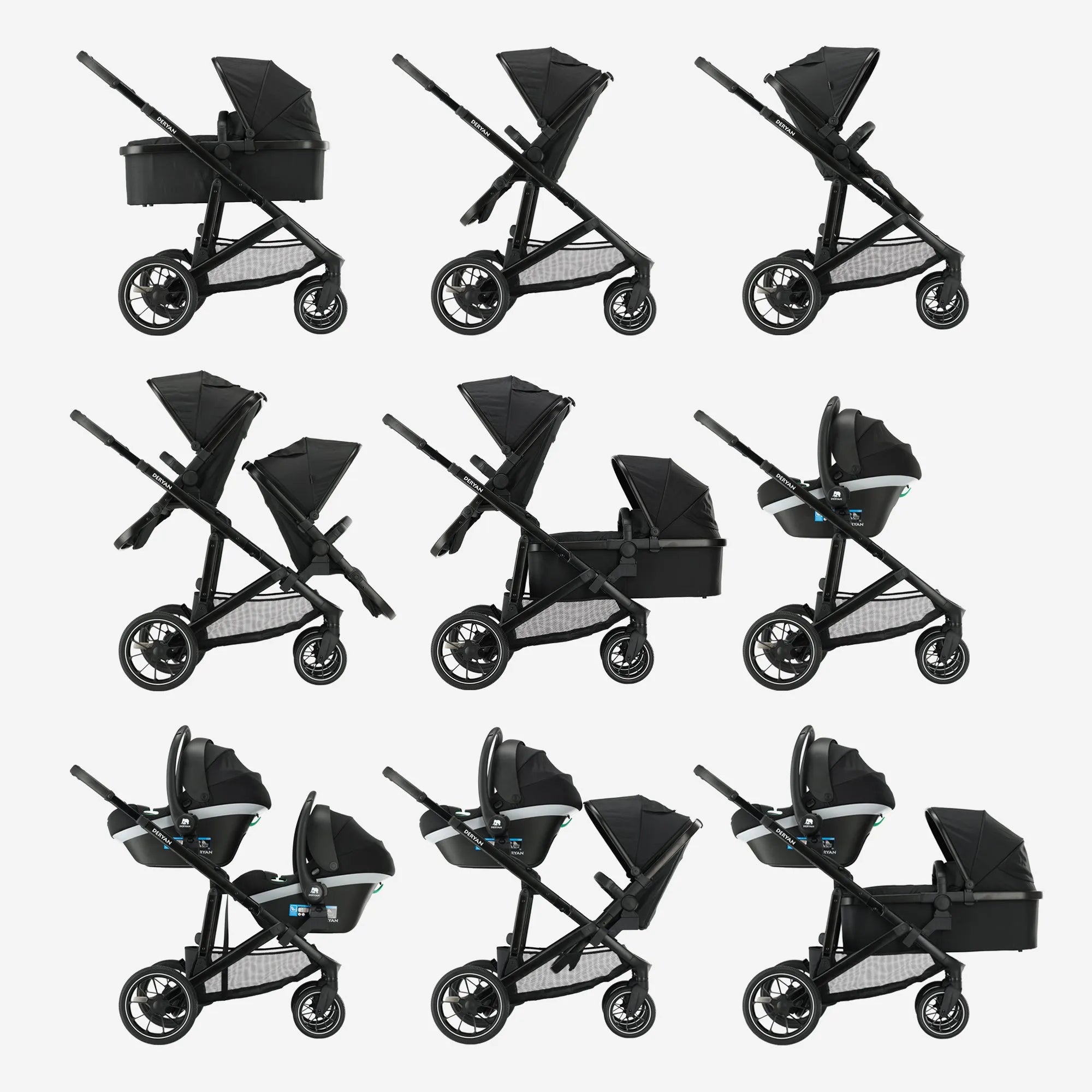 EVY V2 Duo Pram Black 2 w 1