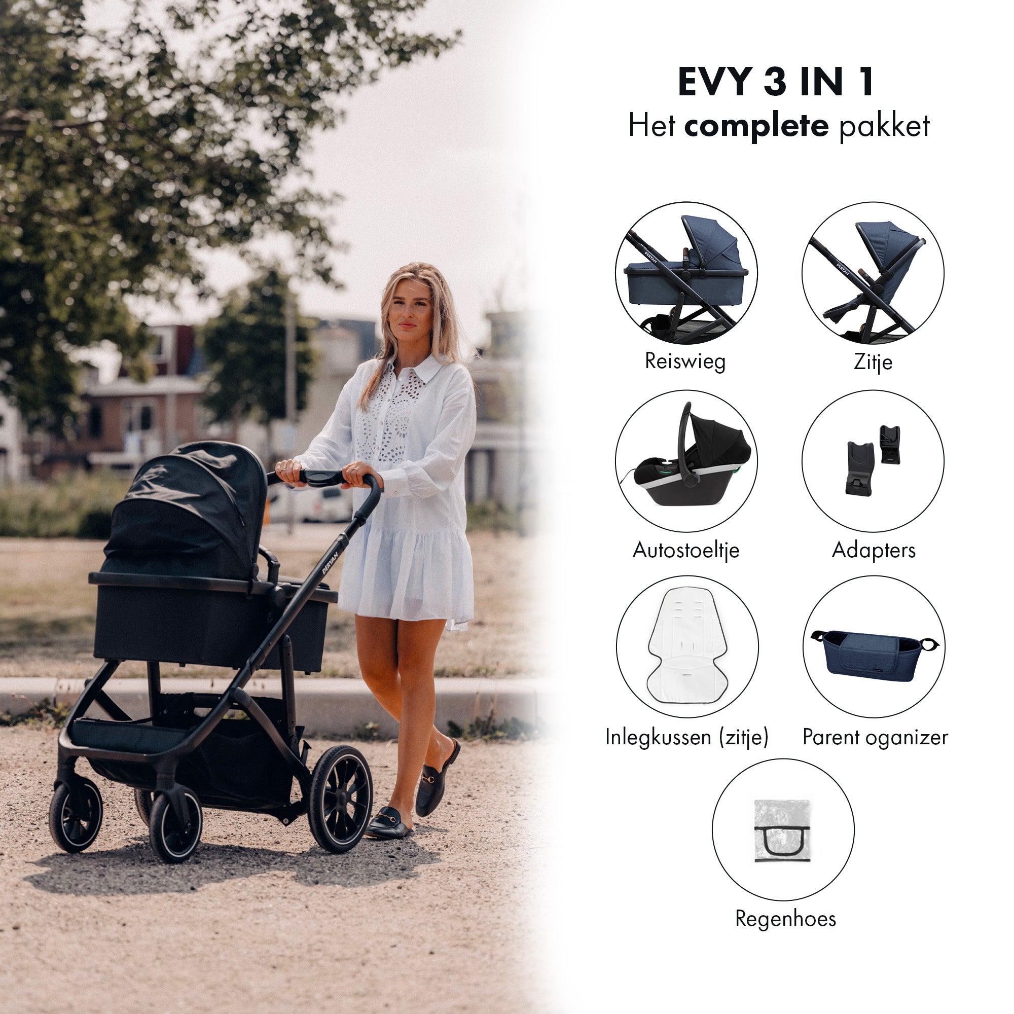 EVY V2 Barnevogn 3 i 1 Navy