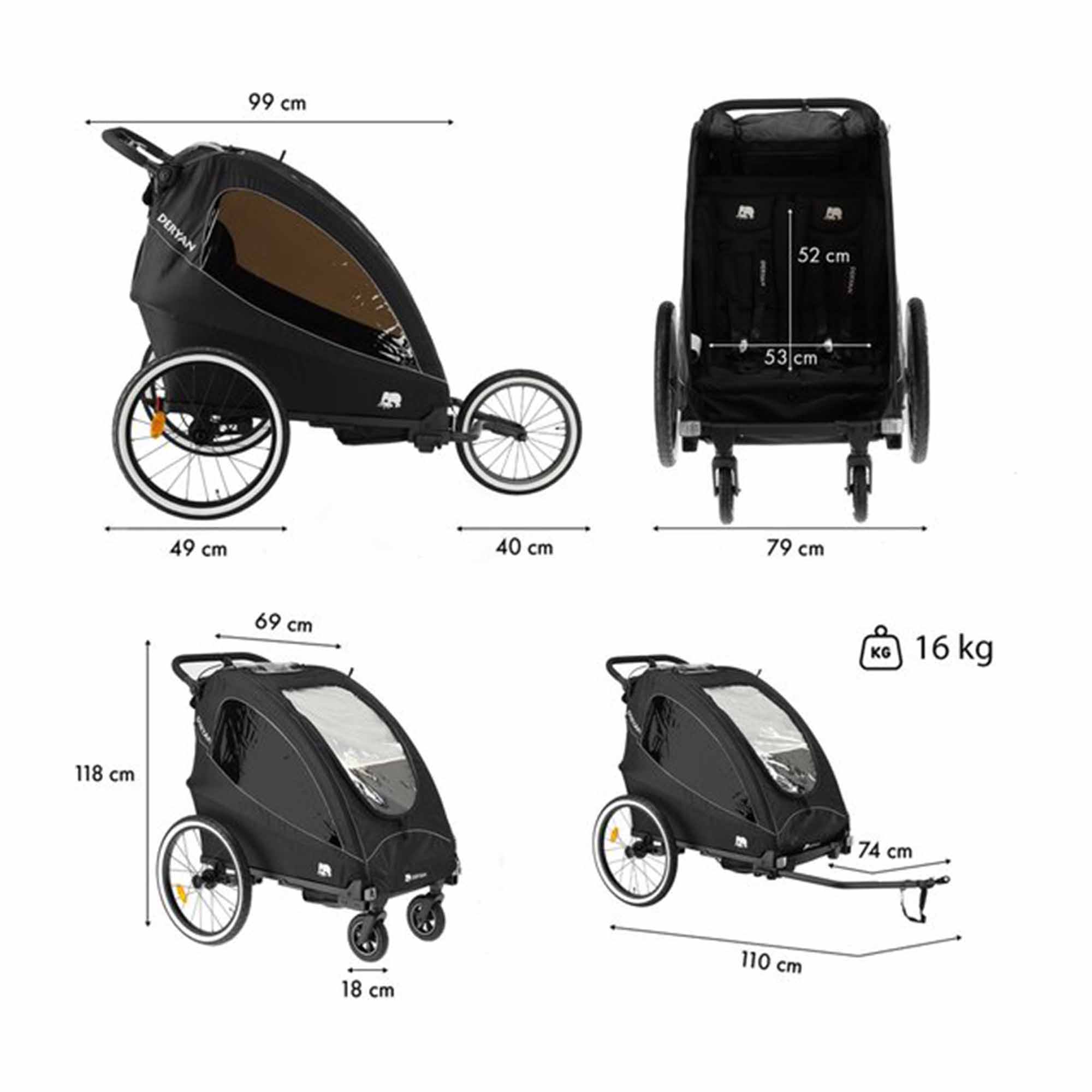 Remorque à vélo - Poussette - Poussette de jogging